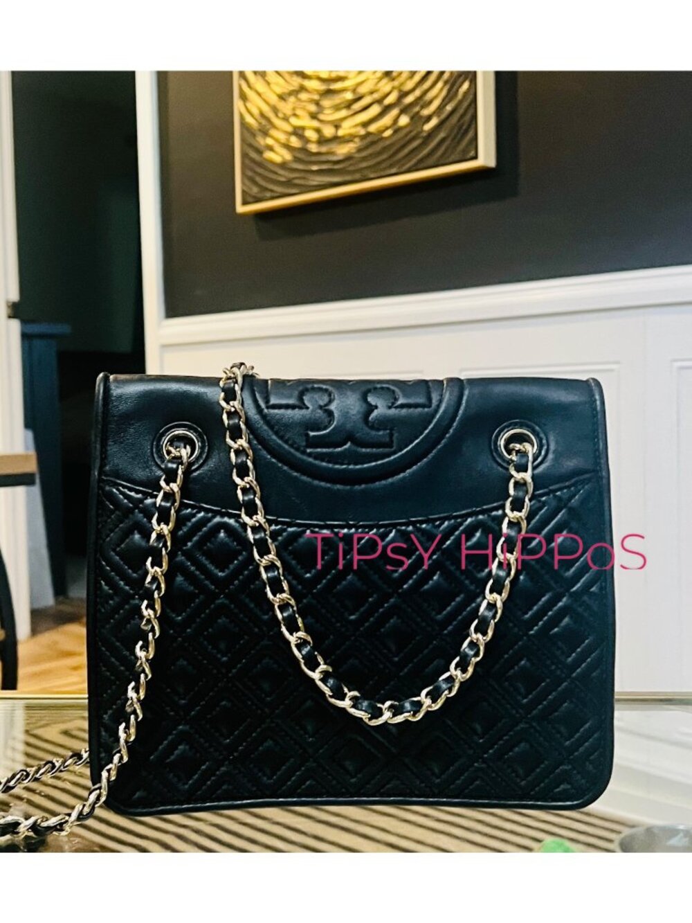 Black Quilted Leather Tory Burch Fleming Convertible Bag